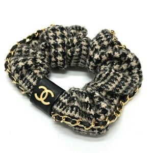 CHANEL Tweed Scrunchie with Black and Gold Accents